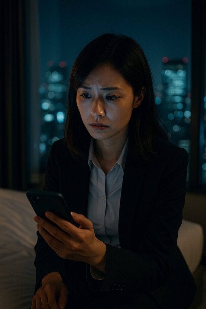 スマホを不安そうに見つめる女性