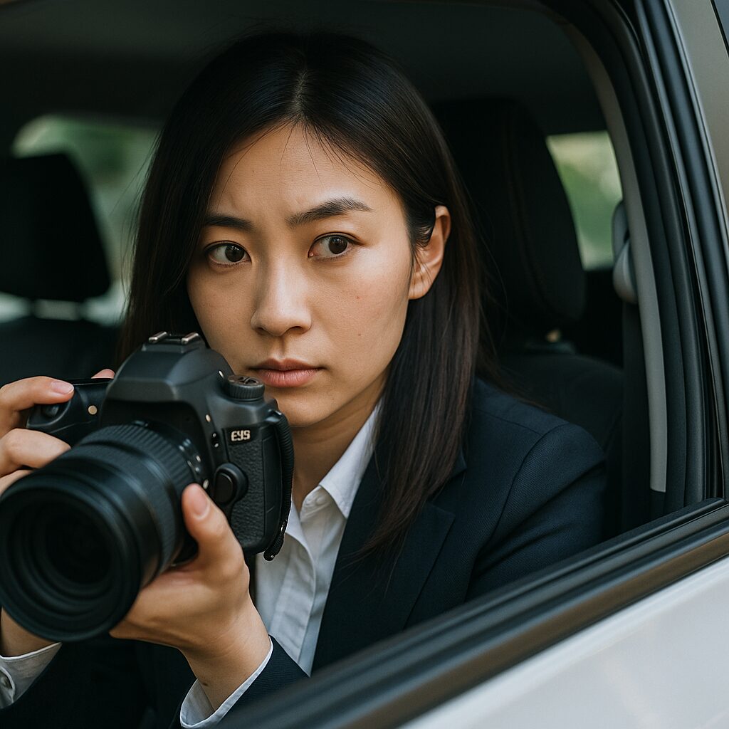 張り込みをしている探偵