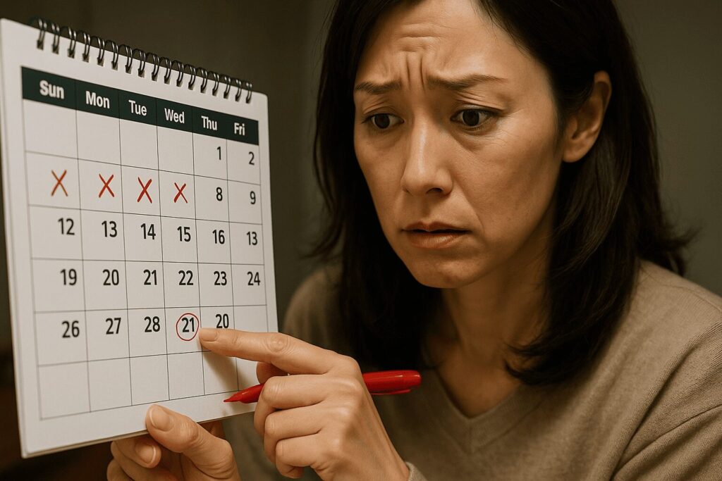 配偶者の不倫行動の頻度とパターンを記録し、関係の深刻度を測る女性のスケジュール帳