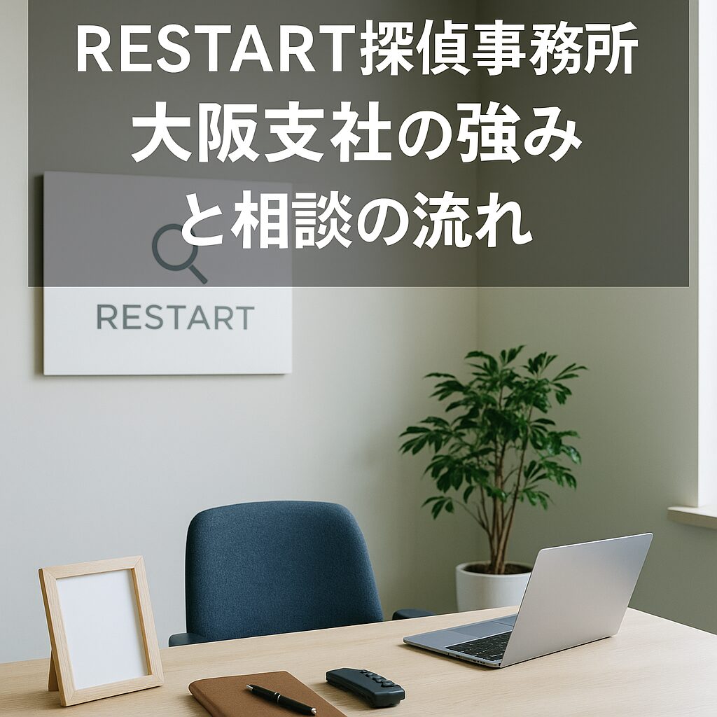 大阪支社の相談室で、落ち着いた雰囲気の中、探偵に調査の相談をする日本人女性。信頼感のある対応を受けて安心している様子。