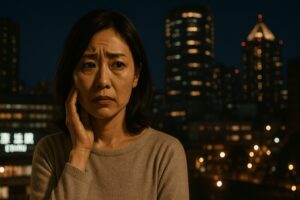 不倫の証拠を隠すためにスマートフォンを過度に管理する配偶者の手元と、それを疑いの目で見つめる女性