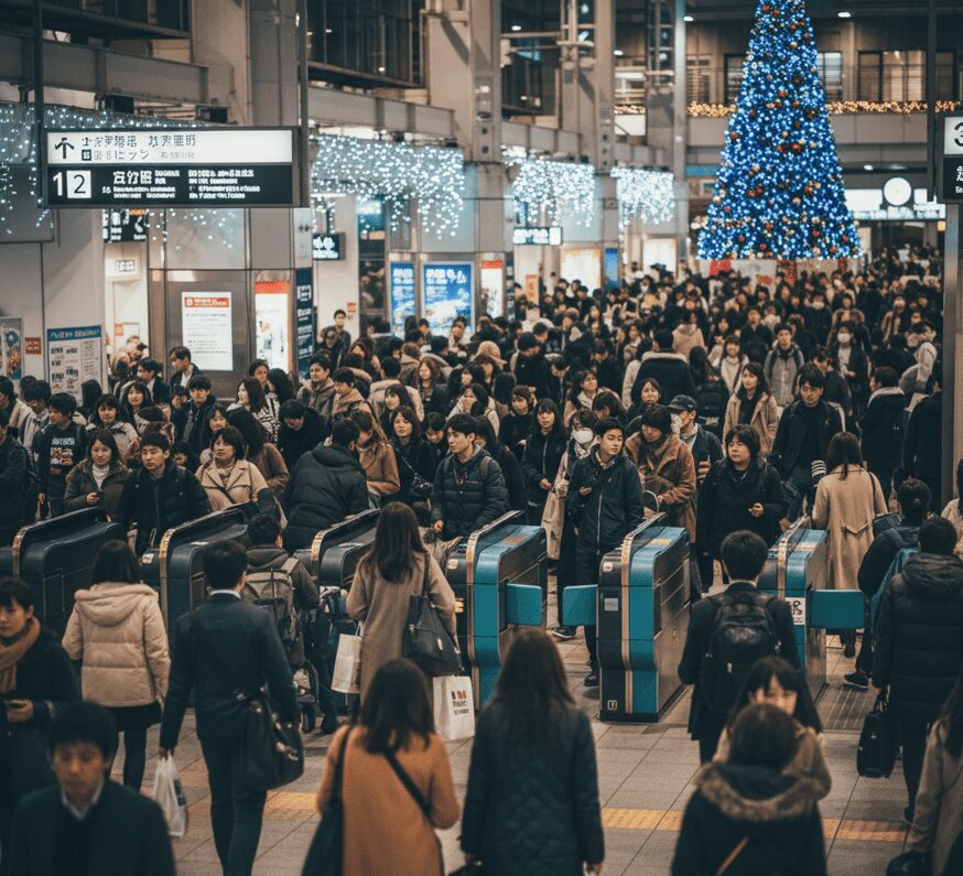 難波駅の主要改札口の混雑。クリスマス前の浮気待ち合わせ場所の利便性と発覚リスク。