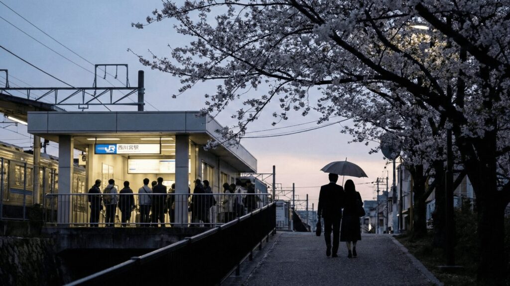 西宮市の街並みと帰省中に浮気が起きやすい開放的な雰囲気をイメージした写真