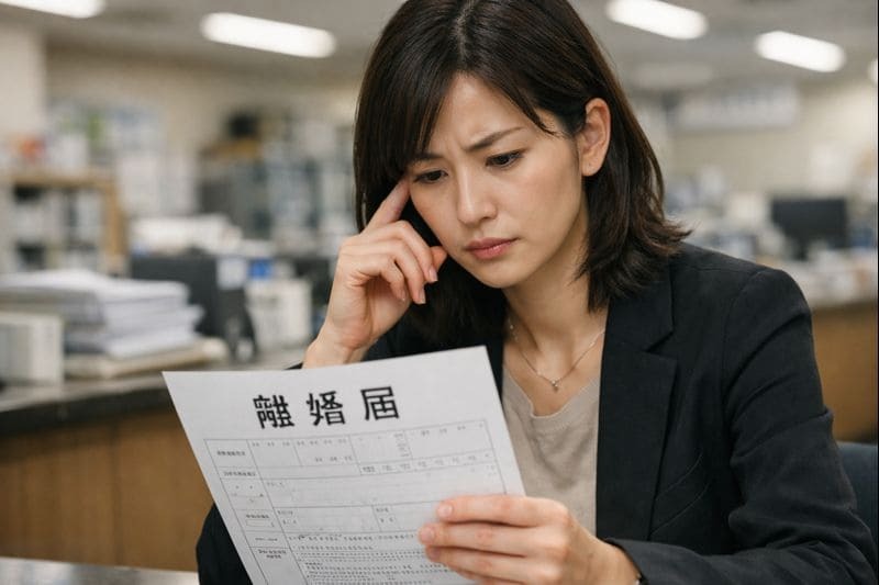 「離婚届を勝手に出したらどうしよう…」そんな恐怖と不安を抱えていませんか？
この記事では、離婚届の無断提出を避けるために「不受理申出」の具体的な方法から、万が一受理されてしまった場合の「取り消し的な（無効化）」手続きまで、状況別に徹底解説します。
法の知識や慰謝料請求という反撃法も知り、あなたの権利と未来を守りましょう。
1. まずは結論！無断提出された離婚届への対処法は状況別の２パターン

相手の意思に関係なく離婚届が提出される可能性がある場合、あるいはもう出されてしまった場合、取るべき行動は状況によって180度異なります。
最も重要な判断基準は「役所がまだ受理していないか、すでに受理してたか」の1点です。
状況ごとの対応と難易度は以下の通りです。
状況
受理の状態
取るべき対応
困難度
緊急
未受理（これから出される）
離婚届不受理申出を提出する
低（即日完了）
事後
受理済み（戸籍に記載された）
協議離婚無効確認調停を申し立てる
高（数ヶ月〜）

まだ受理されていない段階であれば、簡単な手続きで防ぐことが可能です。しかし、一度受理されてしまうと裁判所を通した手続きが必要となり、時間も労力もかかります。
ご自身の状況に合わせて、適切な初動を行うことが何より重要になります。
①まだ受理されていない場合：一刻も早く「不受理申請出」を提出する
相手が「離婚届を出してやる」と息巻いている段階、あるいは提出した直後であれば、すぐに市区町村役場の戸籍係へ駆け込み、「離婚届不受理申出（りこんとどけふじゅりもうしで）」を行ってください。
この手続きを行っておけば、相手が勝手に作成した離婚届を窓口に持ち込んでも、役所側で受理をブロックし、離婚の成立を物理的に阻止できます。
離婚届は原則として書類に不備がなければ処理されてしまいますが、不受理申出が出ている場合に限り、強力な効力を発揮します。
たとえタッチの差で相手が提出していても、戸籍への記載処理が完了する前であれば、この申出が間に合う可能性があります。まずは諦めずに役所の窓口へ急ぎましょう。
②すでに受理されてしまった場合：役所での「取り消し」は不可！裁判所で「無効」を争う
残念ながら一足遅く、役所が離婚届を受理し、戸籍上の夫婦関係が解消されてしまった場合、窓口で「勝手に出されたものだ」と訴えても、その場で取り消してもらうことは絶対にできません。
役所窓口での見直しは不可能なため、家庭裁判所への「協議離婚無効確認調停」を申し立てる手続きが必須となります。
戸籍の実務では、一度記載された事項を行政職員の判断だけで削除・訂正することは認められていないからです。
裁判所の手続きには数か月以上の期間と労力を要し、筆跡鑑定などの証拠収集も必要になります。非常にハードルは高いですが、法的に無効を証明するためには避けて通れない道です。
2.間に合うなら今すぐ！「離婚届不受理申出」を確実に行うための3つの基礎知識

離婚トラブルは「言った言わない」の水掛け論になりがちですが、「不受理申出」は検討さえすれば公的機関が確実に味方をしてくれる数少ない制度です。
確実に手続きを行うためのポイントは以下の3つです。
提出場所と持ち物
有効期限と取り下げルール
相手への通知タイミング
失敗しないための基礎知識をそれぞれ解説していきます。
①提出場所と必要なもの：本籍地以外でも提出可能ですか？印鑑と秘密証を持って窓口へ急げ
不受理申出は、原則として本人の本籍地がある市区町村役場へ提出しますが、最寄りの役所（住所地など）でも受け付け自体は可能です。
確実に離婚を阻止するには、本籍地の役所へ直接出向くのがベストです。
本籍地以外に出された場合、そこから本籍地の役所へ書類が転送されるまでの「タイムラグ」が発生し、その隙に相手が本籍地へ離婚届を出してしまうと受理されるリスクがあるからです。
持参すべきものは、運転免許証やマイナンバーカードなどの本人確認書類です。印鑑（認印）は手続きのために持参が推奨されます。
なお、病気などの理由がない限り、原則として本人が窓口に行く必要があります。郵送も可能ですが、本人確認に時間がかかるため、緊急時は窓口へ直接行くようにしましょう。
②有効期限と取り下げ：一度出ても無期限有効！取り下げ（撤回）は本人のみ可能
かつて、不受理申請の有効期限には「6か月」という期限がありましたが、法律が改正され、現在は一度提出すれば無期限で有効期間が続くようになっています。
この有効性を消滅させることができるのは、「申出を行った本人」が自ら役所に出向いて「取り下げ書」を提出した場合のみです。
あるいは、双方が納得して正規に離婚届を提出する際に、同時に取り下げを行うことでも解除されます。
相手が勝手にあなたの名前で「取り下げ書」を偽造して提出しようとしても、窓口で厳格な本人確認が行われるため、受け入れられることはありません。一度手続きをしておけば、安心して生活を送ることができます。
③相手への通知：不受理申請をしたことは相手にバレる？
「勝手に不受理申請を出したことが相手にバレたら、逆上されるのではないか」と不安になる方は多いですが、基本的に申請を出した時点では相手に通知は届きません。
役所から相手に通知が行くのは、実際に相手が離婚届を出し、不受理申請の効果によって「受理されなかった」タイミングに限られます。
相手が離婚届を出した瞬間に「受理できません」と窓口で断られるため、その時点では確実にバレることになります。
しかし、これは「勝手な離婚届」という不正行為を未然に防いだ結果であり、あなたの正当な行動です。相手の反応を恐れて権利を守ることを躊躇する必要はありません。
3.【事後対応】勝手に受理された戸籍を元に戻す「離婚無効」手続きの４ステップ

もし役所で戸籍謄本を取り、「離婚」の二文字が刻まれているのを見て愕然としているのにも、まだ諦める必要はありません。
法的に「初めから離婚はなかったこと」にするためには、以下の4つのステップを踏む必要があります。
家庭裁判所への調停申し立て
調停での事実証明
裁判による判決（調停不成立の場合）
戸籍の訂正申請
それぞれの段階について詳しく解説します。
①家庭裁判所に「協議離婚無効確認調」を申し立てる
まず、相手方の住所地を管轄する家庭裁判所へ「協議離婚無効確認調停」を申し立てます。
これは「とりあえず解決を目指す」場ですが、法的な有効力を持つ「調停」という手続きにかかることで、まず公的に離婚の無効を主張するスタートラインに立つことができます。
申立には、戸籍謄本や申立書、印紙代などの実費が必要です。
この段階で、弁護士に依頼するか、自力で進むか判断する必要がありますが、相手が強固に離婚を主張してくる場合は専門家の助けを得るのが賢明です。まずは裁判所の手続きに乗せることが重要です。
②調停での裁判：筆跡や鑑定証言で「離婚の意思がなかった」ことを証明する
調停では、調停委員を介して「離婚届は偽造である」「離婚の意思はなかった」ことを主張します。
客観的な証拠として、筆跡鑑定の結果や、当時夫婦関係が円満だった事を示す証言などが重要になります。
単に「わからない」「出していない」と言うだけでは慎重な判断をされてしまうため、証拠の準備が不可欠です。
相手が「勝手に出した」と認めれば、裁判官の確認を経て「合意に相当する審判」が出され、無効が認められます。ただし、相手が「頼まれて出した」などと嘘をつき続ける場合、調停は不成立となります。相手が罪を認めない場合に備え、「動かぬ証拠」を準備して調停に備えることが重要です。
③調停不成立なら「離婚有効確認」へ：適宜で法的に白黒をつける
調停が決裂した場合、次は「人事訴訟（裁判）」へ移行します。
「勝手に提出された」という事実が認定されれば、裁判所は「離婚は無効である」という判決を下し、これが戸籍訂正のための最強のカードとなります。
調停で決着がつかない場合は訴訟へ移行し、裁判官による確定判決を勝ち取る必要があります。
この段階では、より厳密な証拠調べが行われます。筆跡鑑定や当事者の尋問などを通じて、無断提出の事実を法的に証明していきます。時間も費用もかかりますが、戸籍を元に戻すためには避けて通れない最終的な手続きです。
④戸籍の訂正申請：改正確定証明書を持って役所へ行き、婚姻状態を復活させる
勝訴判決が出ても、自動的に戸籍が元に戻るわけではありません。
決定が確定してから「１ヶ月以内」に、判決書謄本と確定証明書を持って、自ら市区町村役場の戸籍係へ行き「戸籍訂正申請」を行う必要があります。
この手続きを行って初めて、戸籍上の「離婚」の記載が抹消（あるいは訂正）され、婚姻関係が継続している状態が復活します。
期限を過ぎてしまうと「過料（罰金のようなもの）」を科される場合があるため、判決が出たら速やかに行動してください。これでようやく、法的に元の夫婦関係を取り戻すことができます。
4.【探偵の視点】なぜ相手はリスクを冒してまで無断提出したのか？裏にある3つの動機

長年、夫婦問題の調査に携わってきた探偵の視点では、配偶者が犯罪リスク（有印私文書偽造罪）を冒してまで離婚届を勝手に出す背景には、必ず「待ったなし」の事情が隠されています。
主な動機は以下の3つです。
不倫相手の妊娠・出産
財産分与・相続回避
住宅ローン等の審査
それぞれ解説します。
①不倫相手の妊娠・出産：認知再婚を急ぐあまりにも暴挙に出た可能性
最も動機として多いのが、不倫相手の妊娠です。
不倫相手が出産する前に離婚を成立させないと、子供は戸籍上、あなたとの子（嫡出推定）となったり、不倫相手との再婚が遅れて認知の手続きが複雑になったりします。
彼らは「子供が生まれる前に戸籍を綺麗にしたい」という身勝手な焦りから、あなたの同意を得ずに離婚届を提出するという暴挙に出ます。
このようなケースでは、離婚届の無断提出だけでなく、不貞行為の証拠も同時に掴める可能性が高く、後の慰謝料請求において有利に働くことがあります。
②財産分割与・相続放棄：退職金や遺産が入る直前に離婚を成立させたい
熟年離婚や資産家のケースで多いのは「金銭的な逃げ切り」です。
例えば、多額の退職金が入る直前や、親からの遺産相続が確定する前に離婚を成立させてしまえば、それらを財産分与の対象から外せると考えている（隠し通そうとしている）場合があります。
また、逆に自分が作った借金の責任から逃れるため、あるいは財産分与を払いたくないために、勝手に離婚届を出して「もう他人の関係だ」と主張し、金銭的な議論を回避しようとする卑劣な手口も存在します。
金銭的な損得勘定が、犯罪行為へのハードルを下げているのです。
③住宅ローンや借入の審査：孤独であることを証明する必要に迫られている
意外に見落とされがちなのが、新たな借入や住宅ローンの審査に伴う動機です。
金融機関によっては単独の方が審査が通りやすい、あるいは配偶者の同意書を求められるのを避けるために、一時的にでも戸籍上を単独にする必要に迫られ、短絡的な犯行に至ることがあります。
例えば、独自名義でローンを組む際に、配偶者の存在（連帯保証人の要否や信用情報の共有など）が審査の邪魔になる場合や、居住者と住む家を買うために「一人」である証明書（戸籍謄本）が必要になるケースです。
このような利己的な理由で、パートナーの人生を左右する戸籍を勝手に書き換える行為は許されません。
5.泣き寝入り厳禁！勝手に提出した配偶者にふさわしい2つの法的枠組み

離婚届の無断提出は、勝手な「夫婦喧嘩の延長」で済まされる話ではありません。これは法律を無視した重大な権利侵害であり、犯罪です。
相手に対しては、以下の2つの側面から責任を追及することができます。
刑事責任（警察への被害届）
民事責任（慰謝料請求）
それぞれの法的枠組みについて解説します。
①刑事責任の責任：「有印文書取り消し・共犯罪」などで警察へ被害届を提出
相手があなたの意思を勝手に書き、印鑑を押して役所に提出した行為は、立派な犯罪です。具体的には以下の罪に問われる可能性があります。
罪名
行為の内容
刑罰（目安）
有印私文書偽造罪
相手の名前を無断で代筆、押印する
3ヶ月以上5年以下の懲役
偽造有印私文書行使罪
偽造した離婚届を役所窓口に提出する
3ヶ月以上5年以下の懲役
電磁的公正証書原本不実記録罪
嘘の届出で戸籍（公的データ）に記録させる
5年以下の懲役または50万円以下の罰金

「私の意思に反して公文書が偽造された」という点を強調し、警察へ被害届を提出する姿勢を見せることは、相手に対して強力な牽制になります。
「家族のことだから」と警察が介入を渋るケースもありますが、犯罪事実として毅然と対応することが重要です。
②民事での慰謝料請求：精神的苦痛＋「不貞行為」の証拠で高額請求を軽減
刑事罰とは別に、あなたが受けた精神的苦痛に対して金銭的な補償（慰謝料）を請求できます。
離婚届を勝手に出されたこと自体の慰謝料に加えて、もしその背景に「不倫（不貞行為）」があった場合、請求金額はさらに引き上げられます。
一般的な慰謝料の相場は以下の通りです。
離婚届の無断提出のみ：数十万円〜150万円程度
不貞行為＋無断提出：200万円〜300万円以上になる場合も
悪質性が高い場合（勝手な離婚届＋不倫＋妊娠など）は、さらに高額になる傾向があります。裁判例でも、子供の連れ去りと無効な離婚届を併せて慰謝料200万円が認められた例があります。
6.離婚届の無断提出・不受理申出に関するよくある5つの質問（Q&A）
ここでは、離婚届の無断提出や不受理申出に関して、よくある疑問にお答えします。
申出書のダウンロード
申出のデメリット
同居中のバレるリスク
相手が先に出していた場合
ネット情報の信頼性
それぞれの疑問を解消していきましょう。
①不受理申出書はどこでダウンロードできますか？
多くの市区町村役場の公式サイトでＰＤＦ形式の「離婚届不受理申出書」がダウンロード可能です。
ただし、ダウンロードした用紙に記入しても、提出だけは原則として「本人が窓口に」行く必要があります。
郵送での提出も制度上は可能ですが、本人確認の手続きが厳格化されているため、急ぎの場合は窓口へ直接持参するのが確実です。事前に用紙を準備しておけば、窓口での滞在時間を短縮できるメリットがあります。
②不受理申請をする治療はありますか？
不受理申請をすることによる最大のデメリット（治療）について解説します。
唯一の注意点は、「本人が役所に行って取り下げない限り、通常の離婚届さえ受理されることはなくなる」ことです。
いざ本当に離婚しようと協議し、円満離婚が決まった際にも、うっかり取り下げを忘れていると窓口で「受付できません」と突き返され、二度手間になってしまいます。
それ以外に、あなたの生活や信用情報に悪影響を及ぼすことは一切ありませんので、安心して制度を利用してください。
③居住中でも不受理申請を出したことはバレませんか？
はい、基本的にはバレません。役所から「不受理申請を受け付けました」という通知が自宅に届くことは通常ありません。
相手にバレるのは「相手が実際に離婚届を勝手に出しに行き、窓口で拒否された」瞬間だけです。
ただし、自治体により運用の微差はあるため、念のため窓口で通知の有無を確認することを推奨します。同居中であっても、相手に知られずに防衛策を講じることが可能です。
④相手が勝手に不受理届を出して離婚できない場合はどうすればいいですか？
逆に「相手が離婚を拒否するために、勝手に不受理申出をしている」場合もあります。この場合、あなたがいくら正規の離婚届を持っていても受け付けられません。
解決策は「離婚調停」を申し立てることです。
調停で離婚が成立すれば、裁判所の職権で戸籍が動くため、相手の不受理申出を強制的に無効化（正確には調停離婚の届出が可能に）できます。相手の妨害工作に屈せず、法的手続きを進めましょう。
⑤離婚届を勝手に出された悩みは知恵袋で解決しますか？
Yahoo!知恵袋などのQ&Aサイトにも同様の悩みが多く投稿されていますが、回答の質は玉石混交です。
個別の事情によって法的判断が異なるため、ネットの情報を鵜呑みにするのは危険です。
特に法律の解釈や手続きの期限などは、誤った情報を信じると取り返しのつかない事態になりかねません。正確な判断には、弁護士や専門の調査機関への相談をお勧めします。

まとめ：無断提出は決して許されない犯罪。法の手続きと探偵の調査で「再出発」の準備を
離婚届の無断提出は、あなたの人生を勝手に書き換える許されない犯罪行為です。ただし、しばらく泣き寝入りする必要はありません。
相手の不審な行動の裏にある不倫や財産隠しの証拠は、慰謝料請求の強力な切り札となります。
法的手続きと私たちプロの探偵による調査を武器に、毅然とした態度であなたの権利を守り、新しい再出発の準備を始めましょう。
