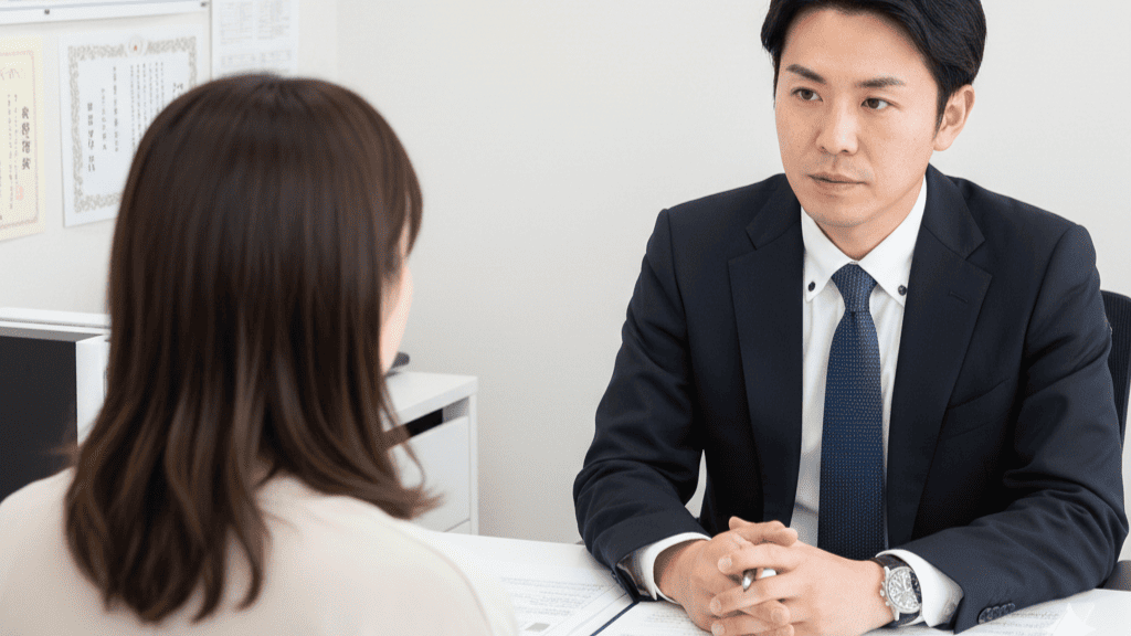 男性調査員が依頼者の女性に報告しているイメージ