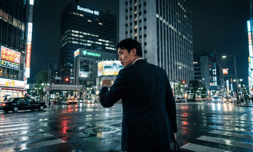 ホワイトデーに池袋で残業と言って歩くスーツ姿の男性