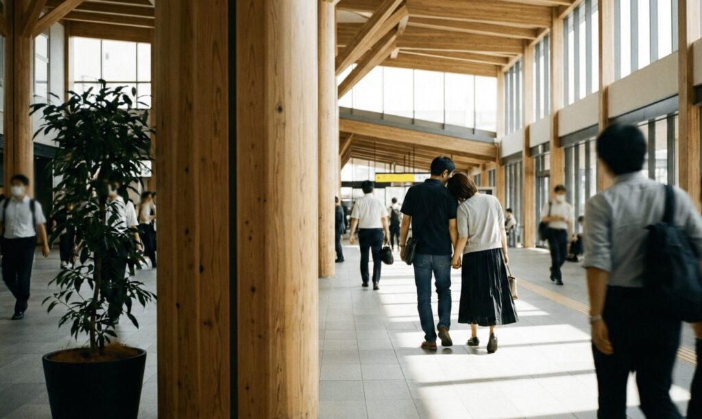 高輪ゲートウェイ駅で知り合いの不倫現場を目撃した瞬間のイメージ