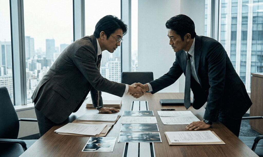 慰謝料請求に向けて弁護士と打ち合わせをする様子