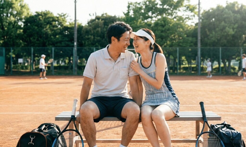 趣味のテニスを通じて親密な関係になる男女