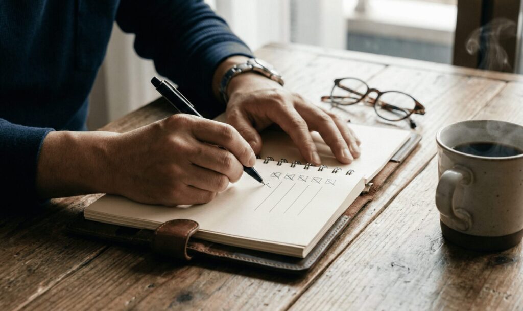 不倫の兆候をチェックリストで確認する様子