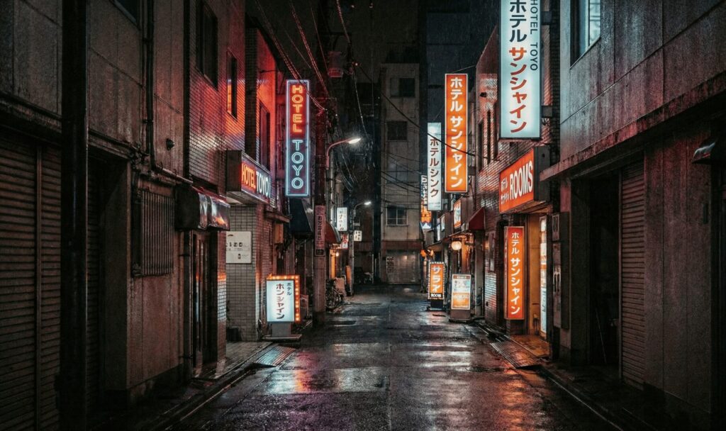 池袋北口付近のホテル街のネオン風景