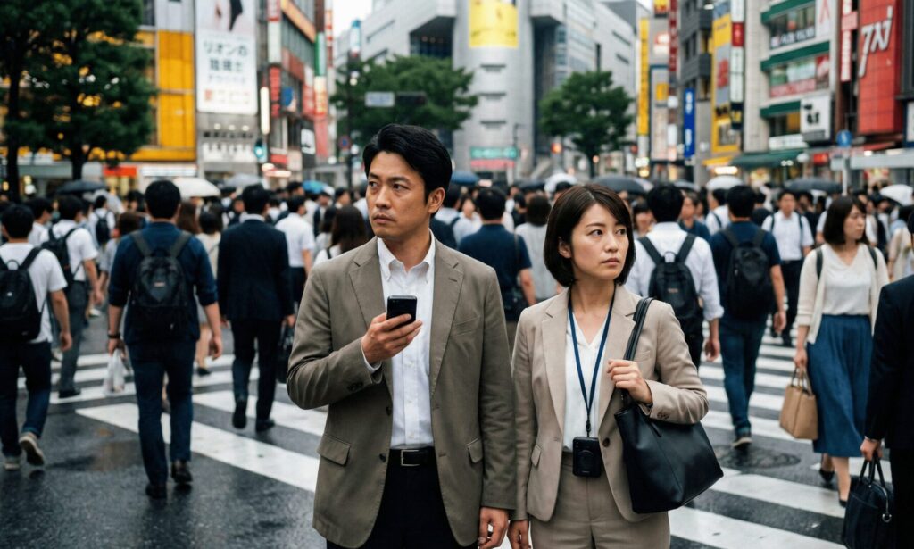 テーマパークの人混みに紛れて調査を行うプロの探偵