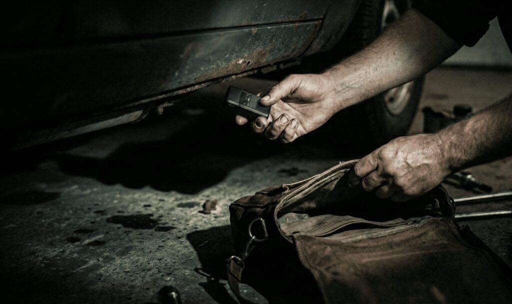 自分でGPSを取り付けるリスクと緊張感のイメージ