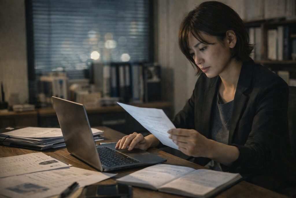 浮気調査の計画を立てている探偵の様子