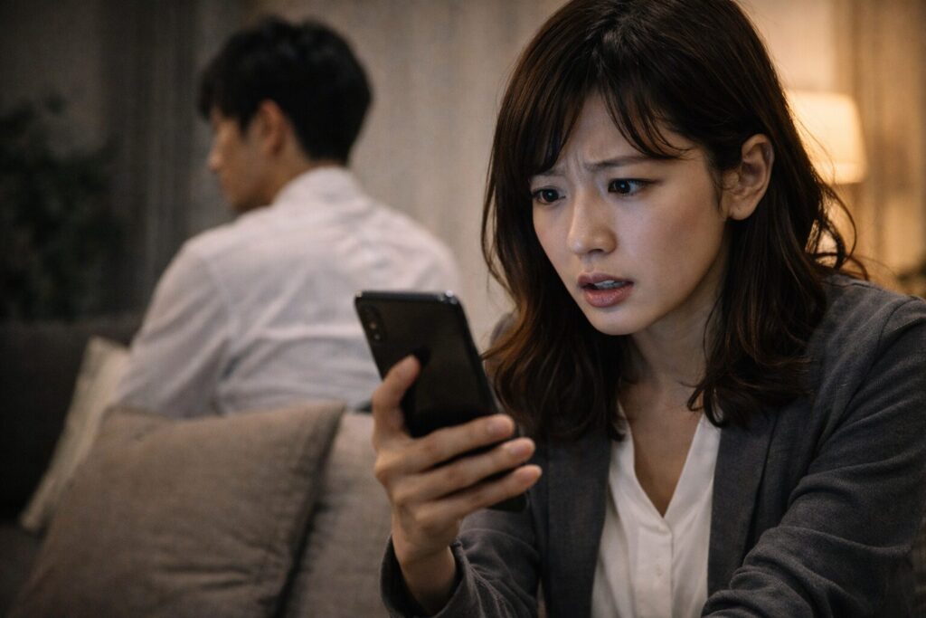 スマホを見つめる女性