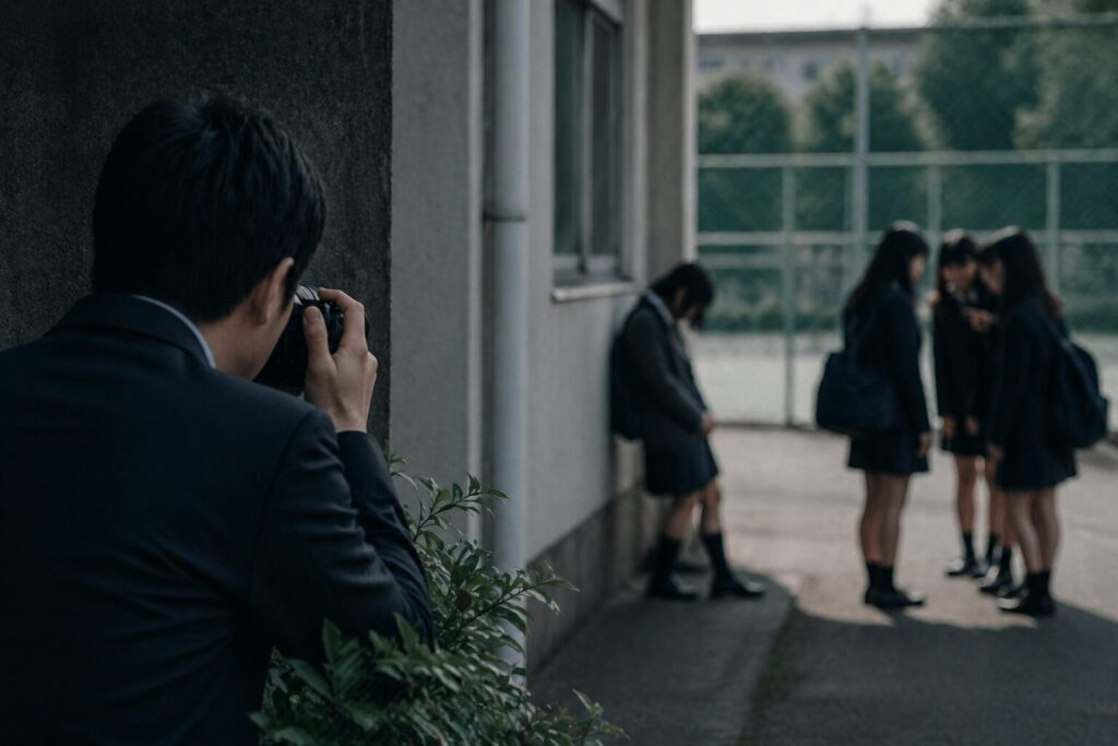 周囲には分かりにくい人間関係の中で孤立が生まれている様子を第三者が観察しているいじめの構造イメージ