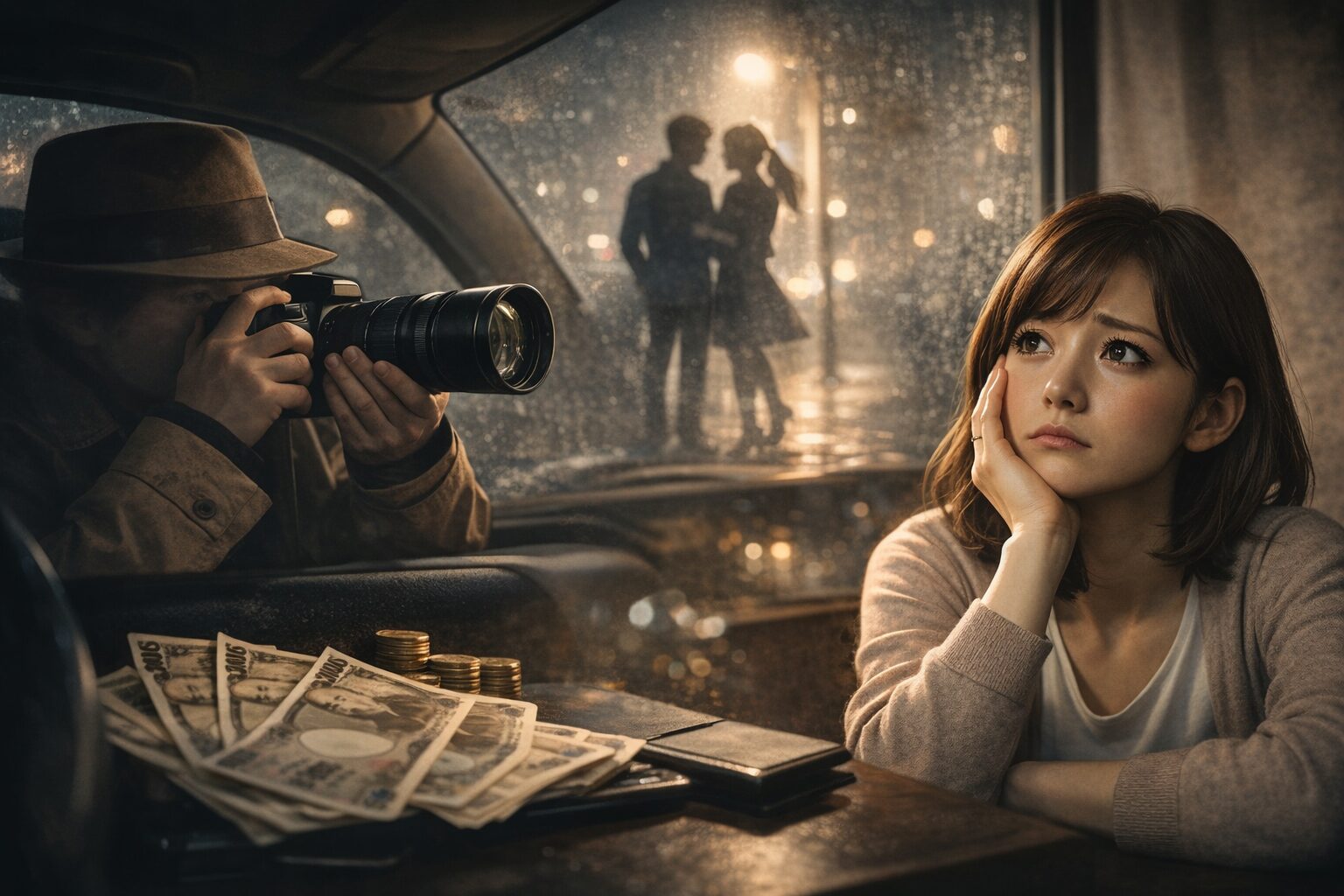 悩む女性と探偵