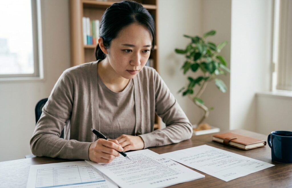 婚前調査の依頼前に注意点を確認しながら慎重に判断している女性の様子