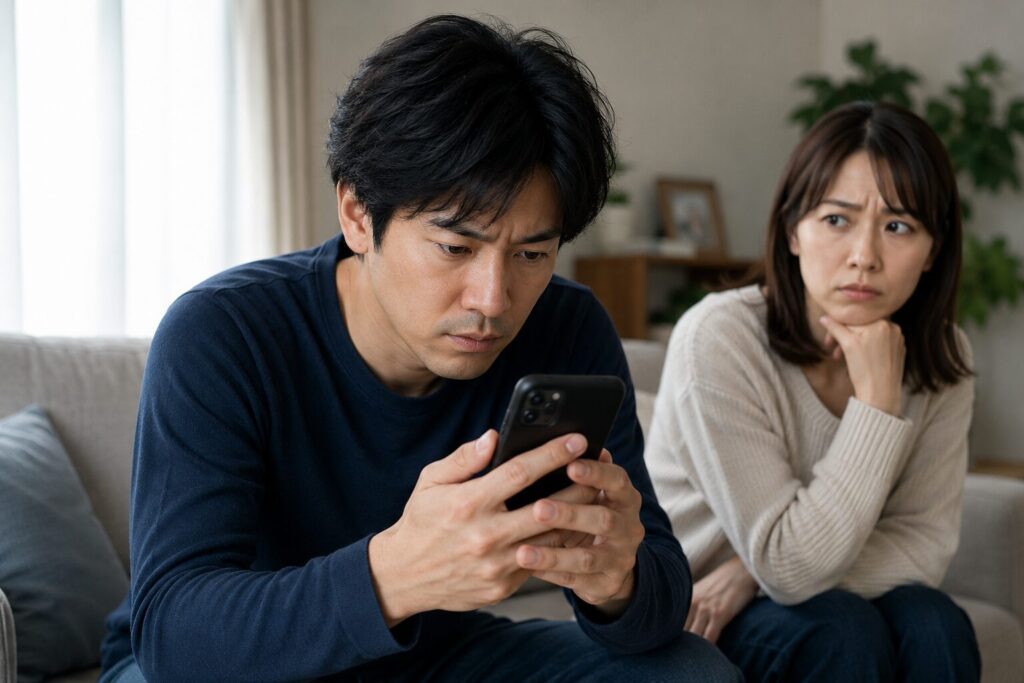 緊張したリビングのひととき