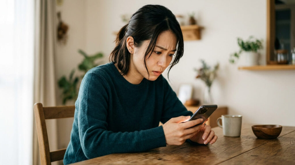 スマートフォンの履歴を見てパートナーの風俗利用に悩む女性
