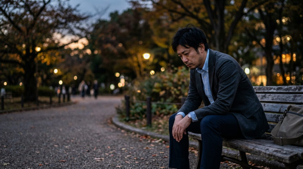 セックスレスによる孤独感や葛藤を抱える男性のイメージ