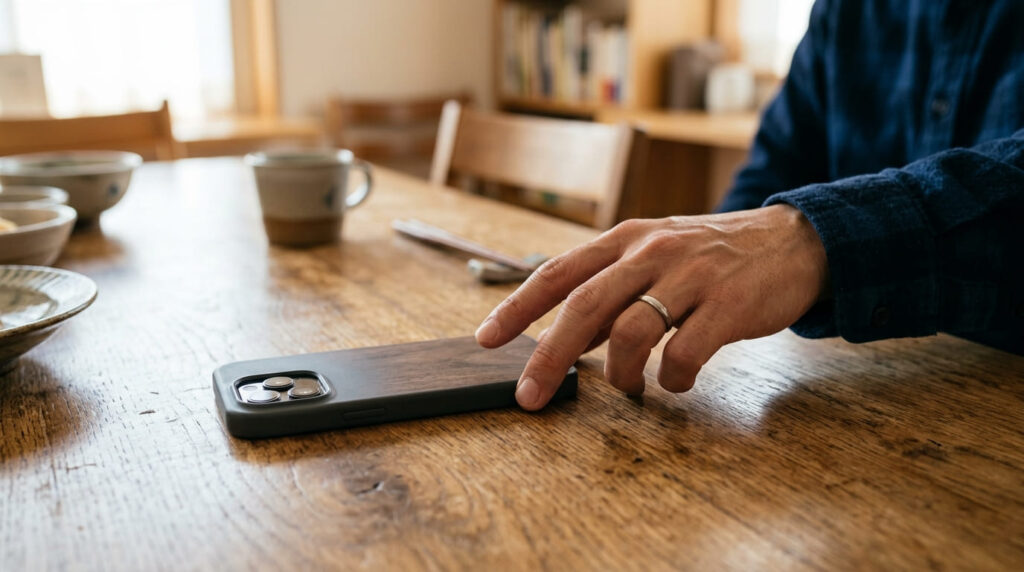 画面を伏せて置かれたスマートフォンの浮気サイン
