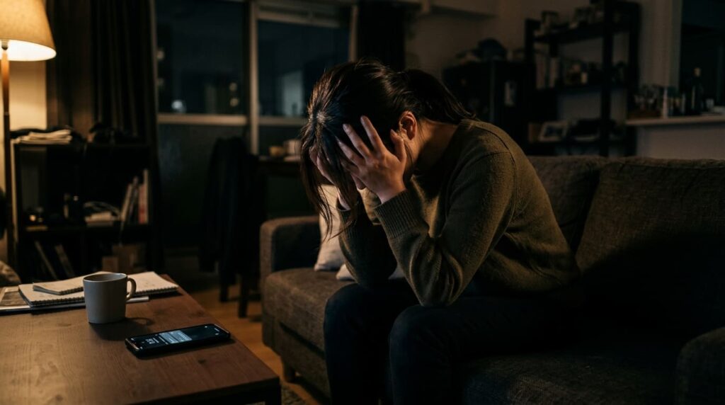 浮気疑惑で感情的になり悩む女性のイメージ