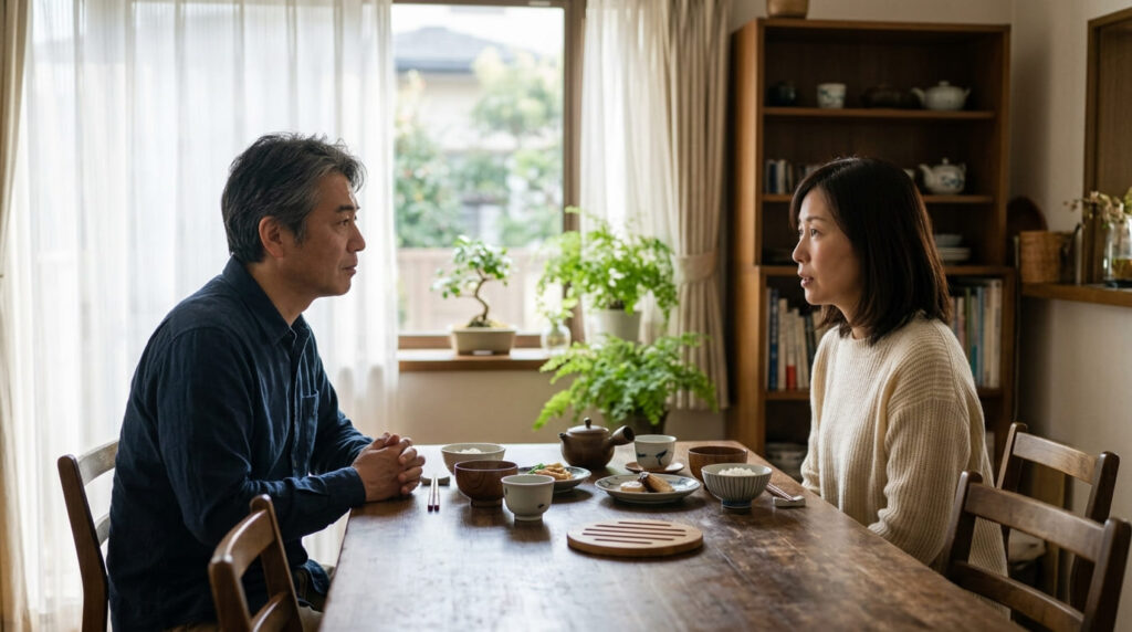 確実な証拠を確保した上で感情的にならず冷静にパートナーと話し合いを進める様子