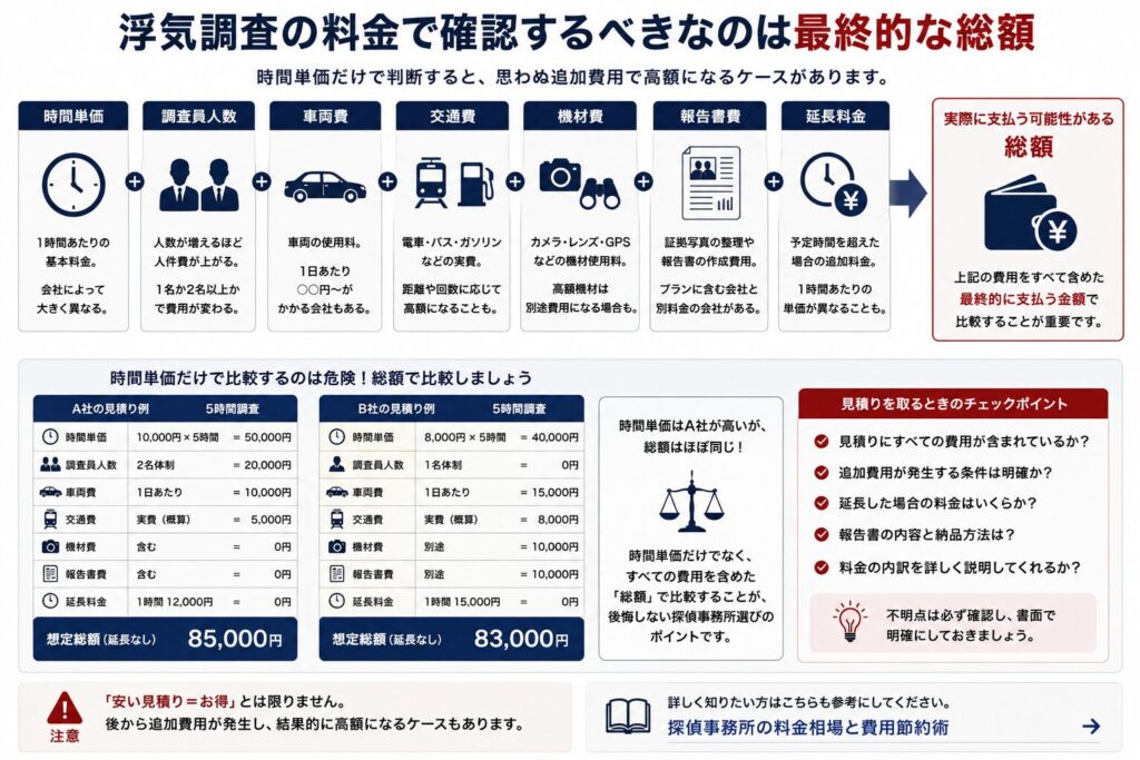 浮気調査の料金で時間単価以外に確認すべき費用項目