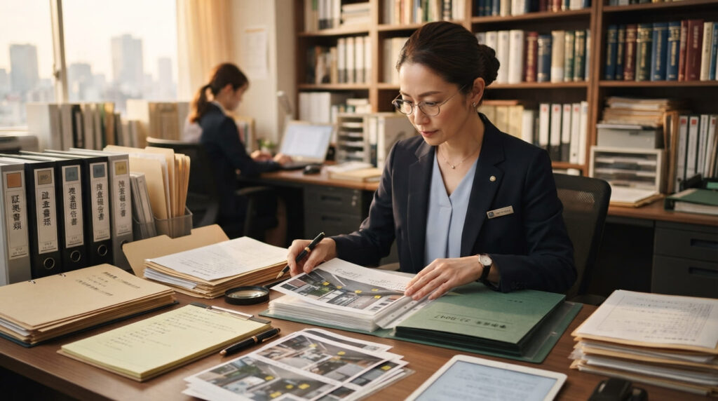 裁判や示談で有効となる証拠や資料を整理している様子