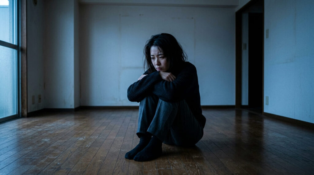 結婚後のリスクに直面し一人で不安に暮れる人物のイメージ
