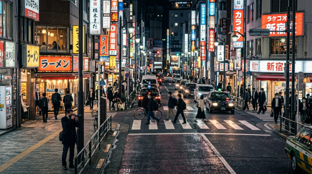 街中で周囲に気付かれないよう対象者の素行確認を行うプロの探偵調査員