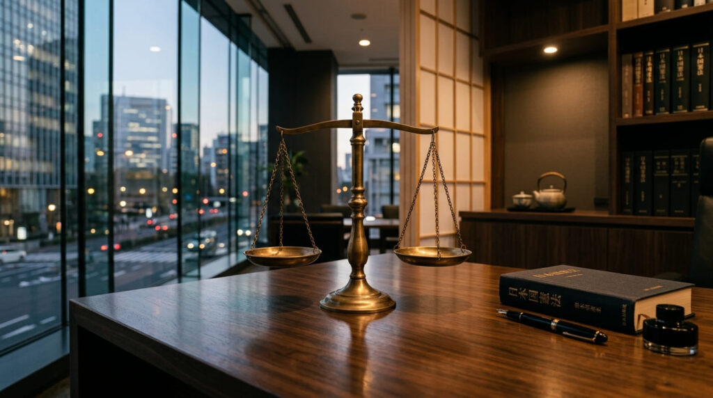 探偵業法と合法的な調査の境界線を示す法律関連のイメージ