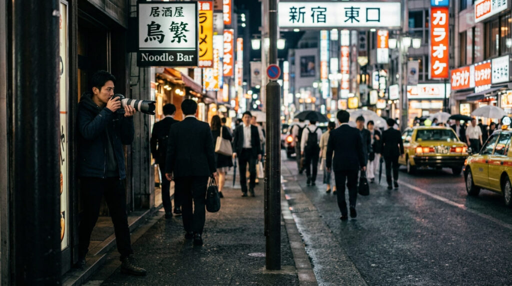 ビジネス街で対象者の動向を警戒されずに追尾・記録するプロの探偵調査員