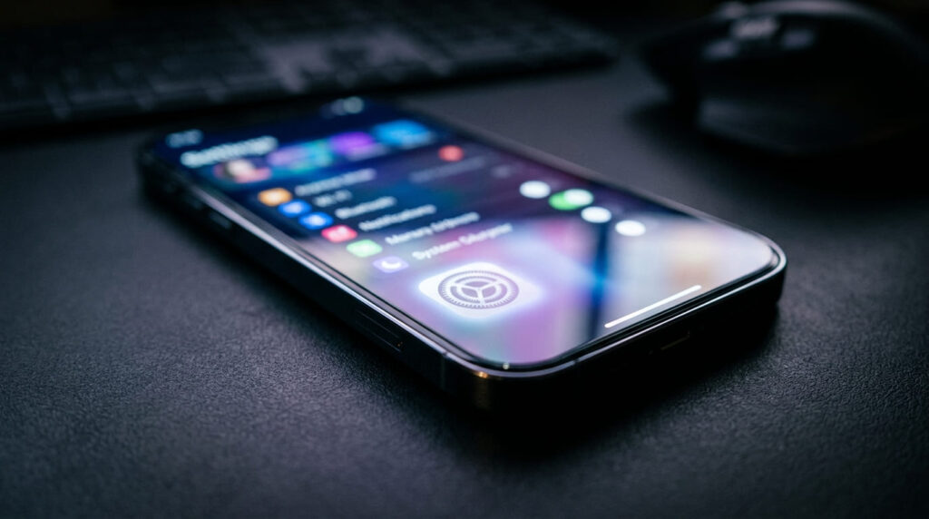 スマートフォンの詳細設定やシステムログをイメージした画像