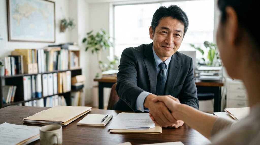 信頼できる探偵事務所の選び方を解説する画像(誠実な対応をする探偵のイメージ)